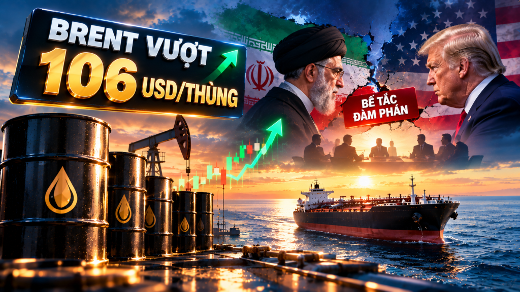Giá dầu hôm nay 29/09/2026: Brent bật tăng vượt 106 USD/thùng khi bế tắc đàm phán Mỹ – Iran kéo dài