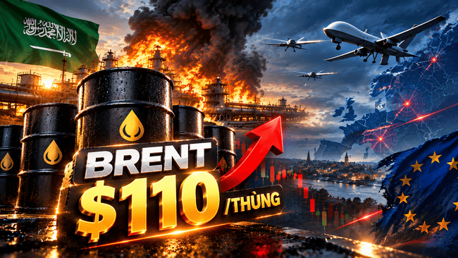 Giá dầu thế giới ngày 22/10/2026: Brent vượt mốc $110/thùng sau vụ tập kích mỏ dầu Shaybah và làn sóng UAV tại Đông Âu