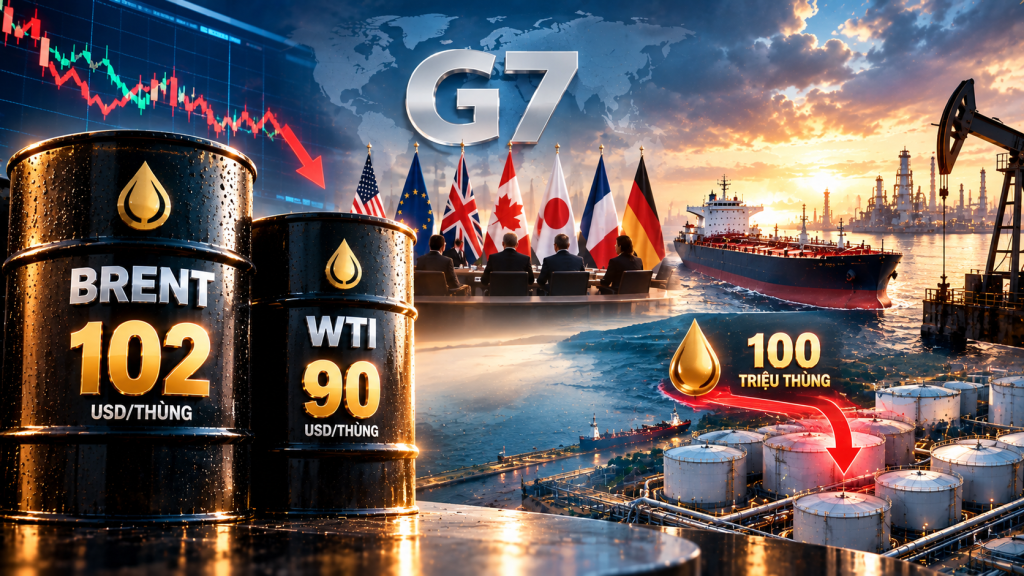 Giá dầu hôm nay 05/10/2026: Brent giữ mốc 102 USD/thùng, WTI lùi về 90 USD khi G7 công bố xả 100 triệu thùng dầu khẩn cấp